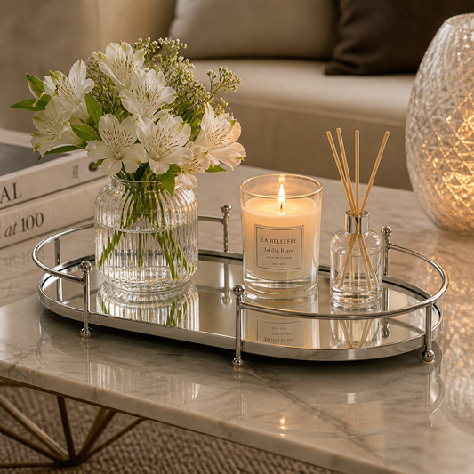 Oval tray in metal Mirrored 34cm
