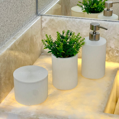 Bathroom set Ribbed in polyresin White 3 Pieces