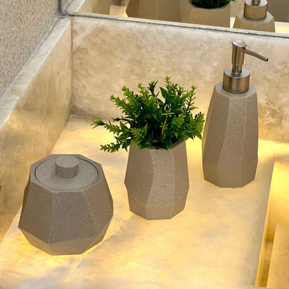 Bathroom set Geometric in polyresin Gray 3 Pieces