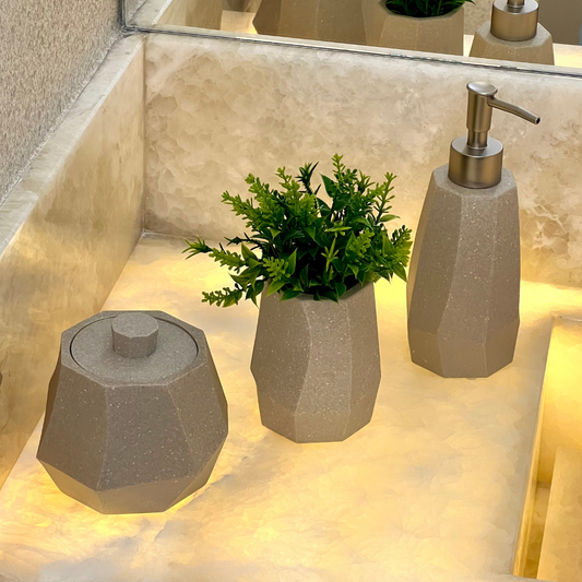 Bathroom set Geometric in polyresin Gray 3 Pieces