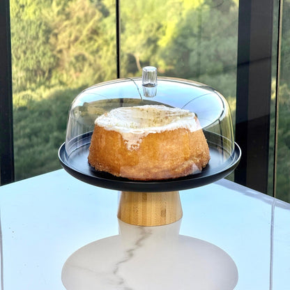 Cake stand plate Lume Black in bamboo with lid 27,5cm