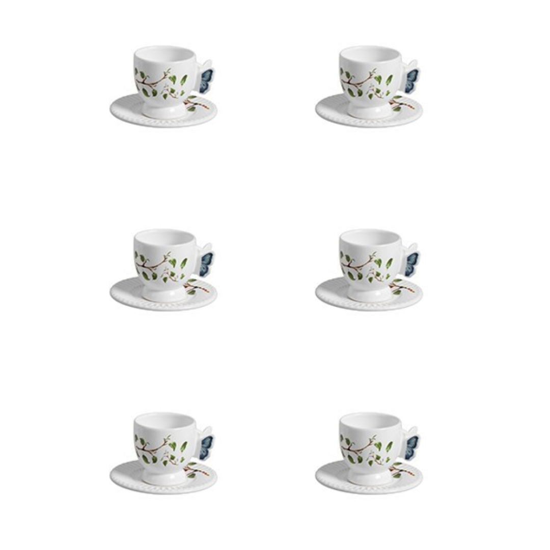 Set of 6 cups of Coffee with saucer Butterfly