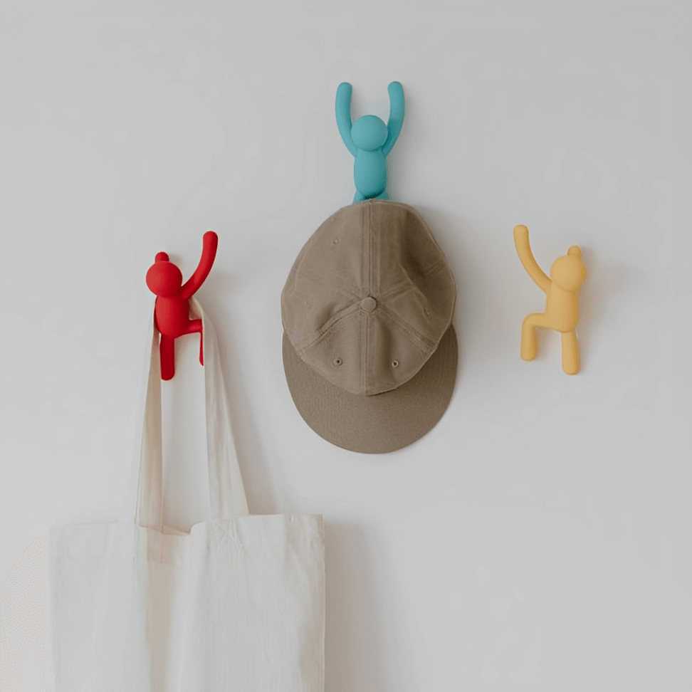 Buddy Set Wall hook rack Blue yellow and red - 3 Pieces