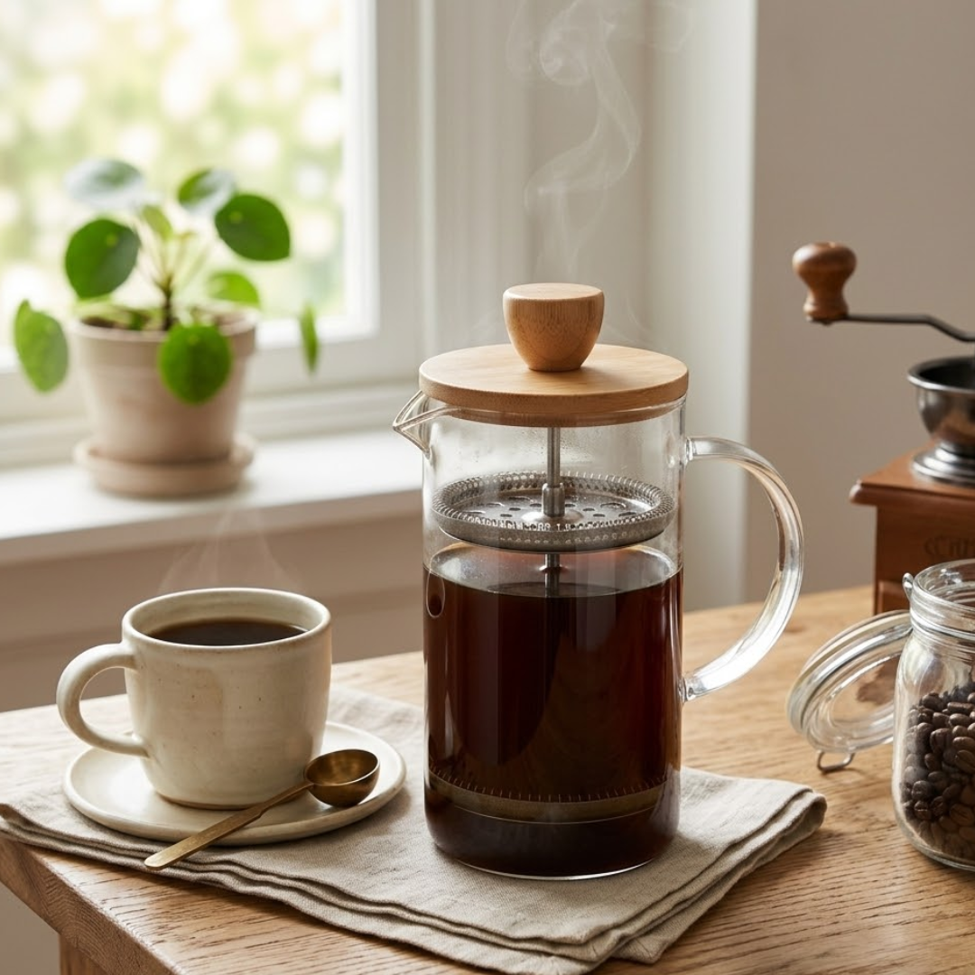 French press of Glass with lid of Bamboo 400ml