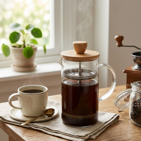 French press of Glass with lid of Bamboo 400ml