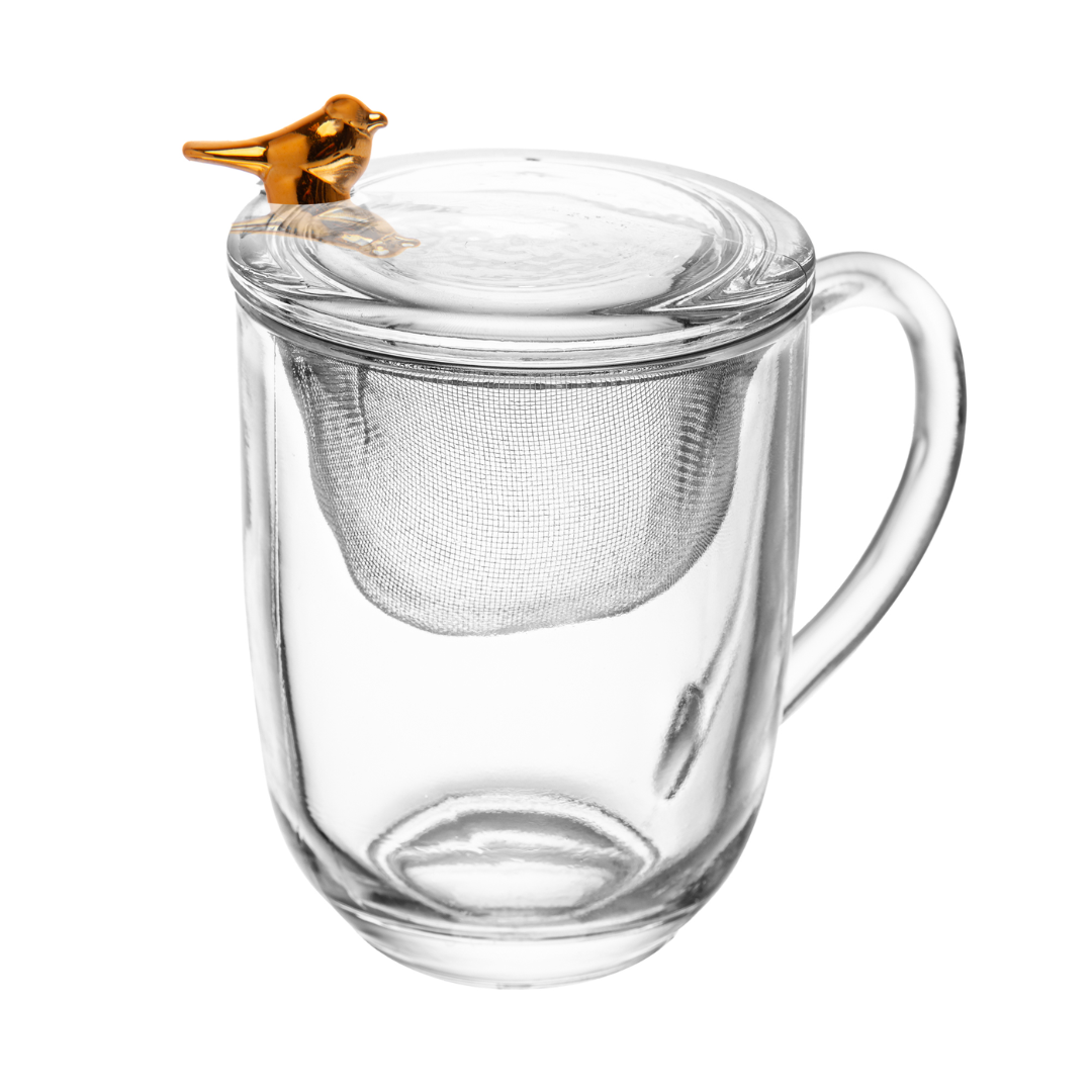 Mug with lid and Filtro Crystal Golden Bird 350ml