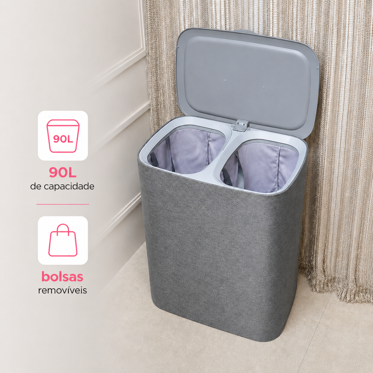 Laundry basket Double Premium Gray 90 Liters