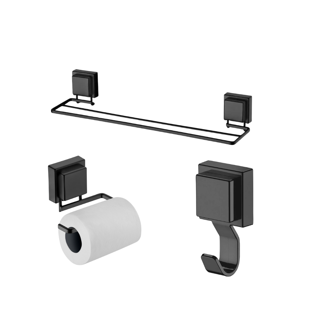 Bathroom accessory set Suction cup mount Matte black 3 Pieces
