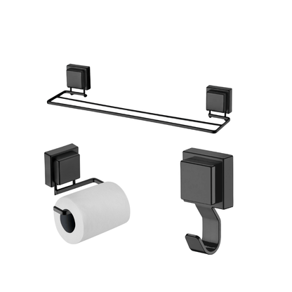 Bathroom accessory set Suction cup mount Matte black 3 Pieces
