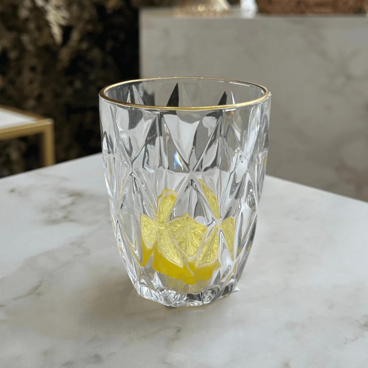 Kit 6 Glasses Gold trim Diamond 270ml