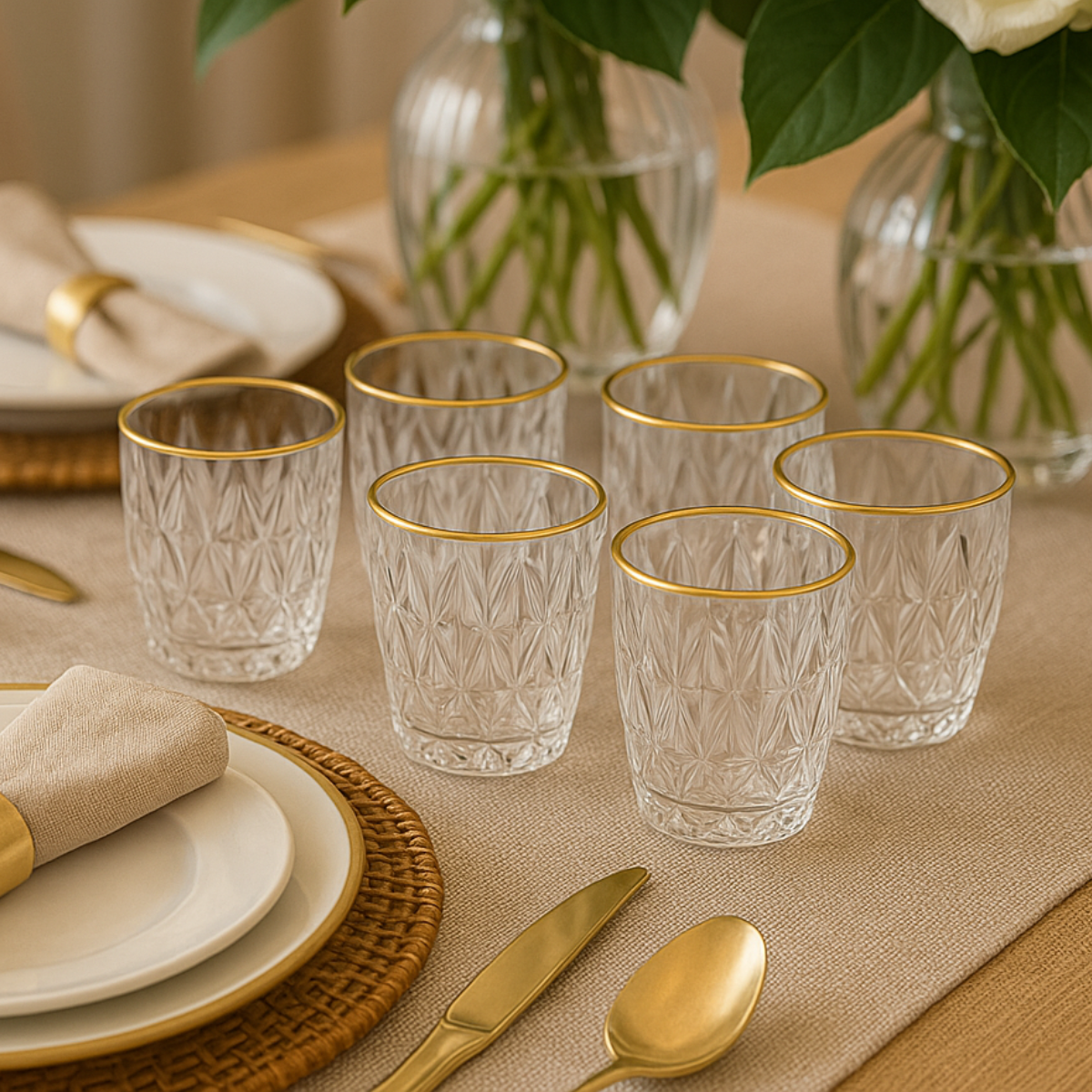 Kit 6 Glasses Gold trim Diamond 270ml