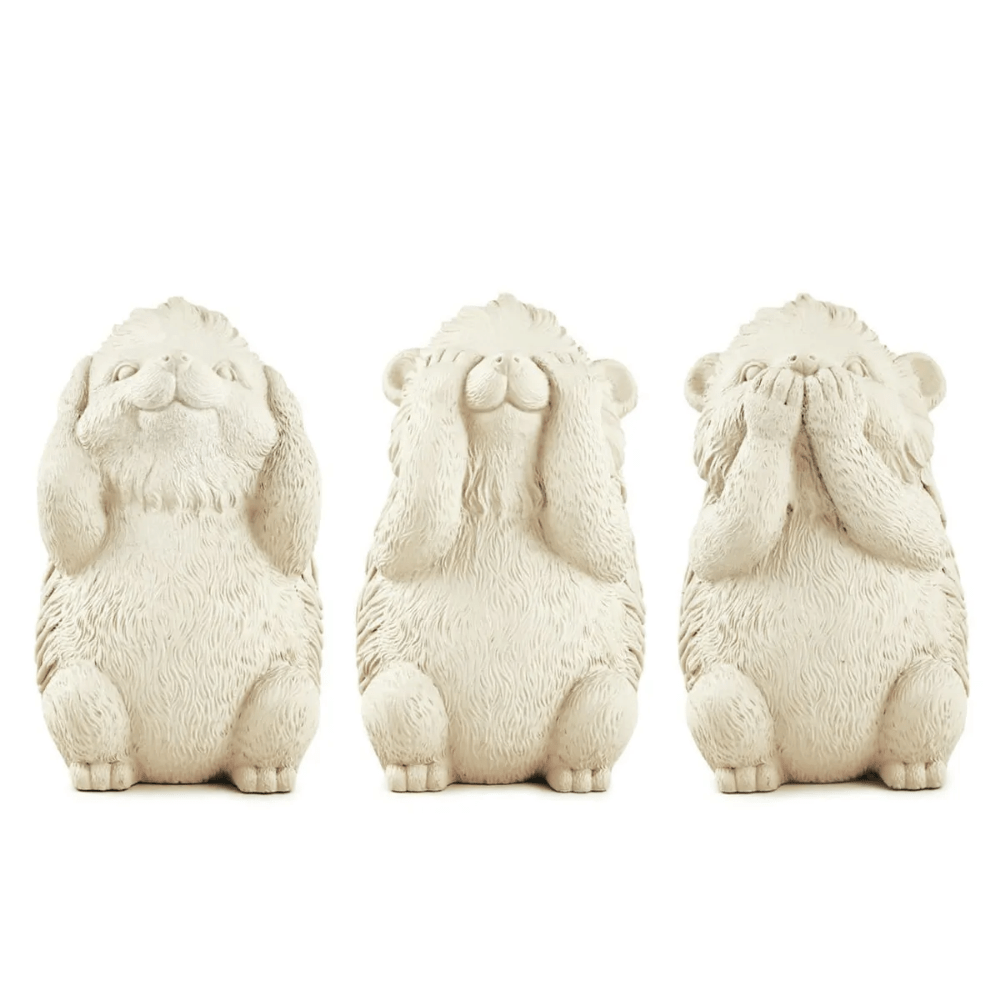 Trio of wisdom Kit Squirrels Porcupine in cement