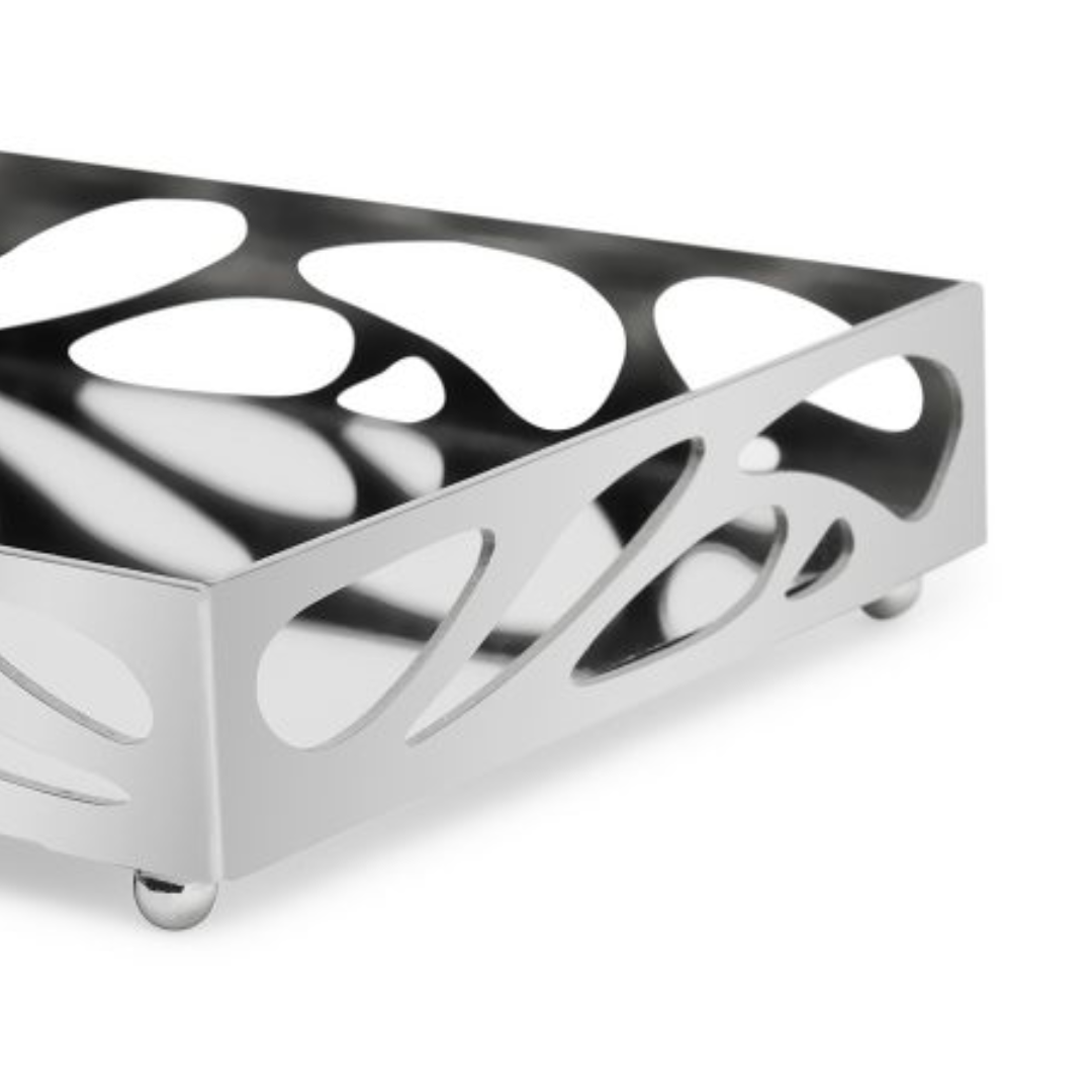 Metal tray Mirrored Leaf Chrome 24cm