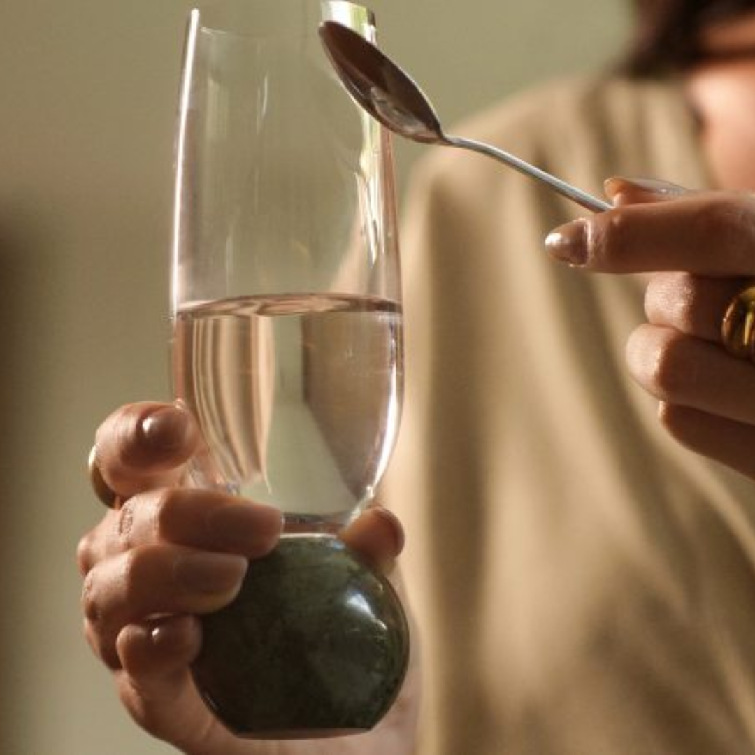 Set of 2 wine glasses Sphere base for champagne Crystal and green marble 210ml