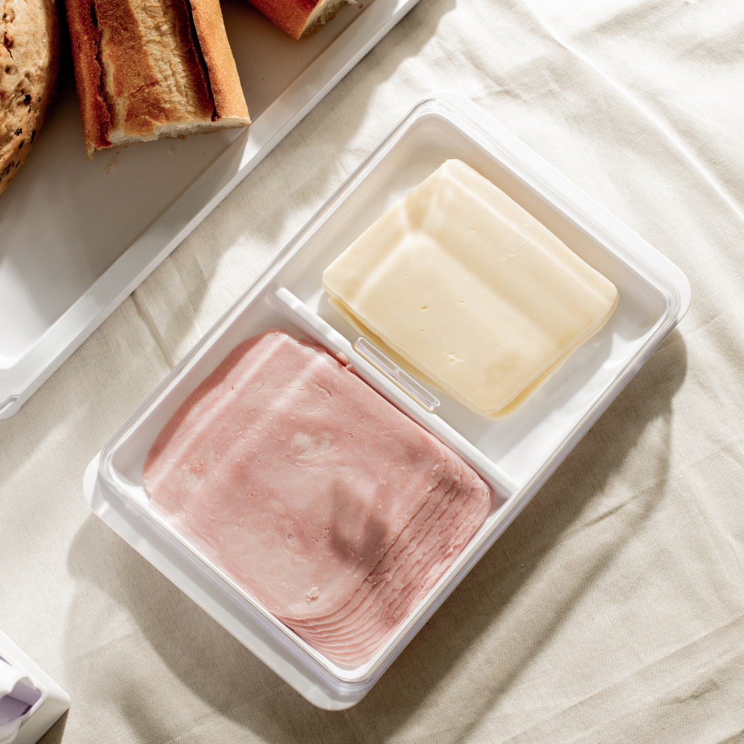 Double cold cuts container with lid Break White