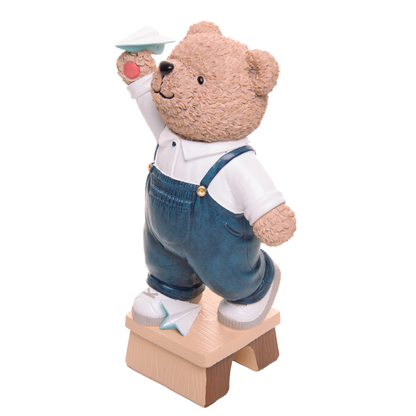 Decorative figurine Bear with airplane Teddy Charm in resin 22cm