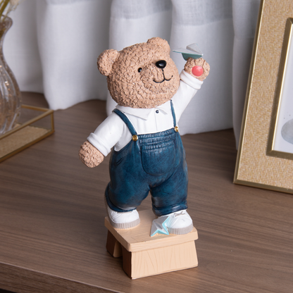 Decorative figurine Bear with airplane Teddy Charm in resin 22cm