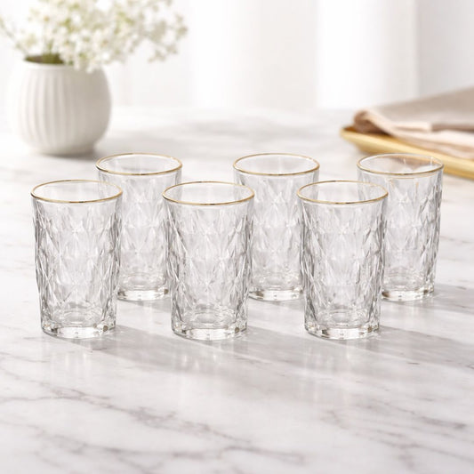 Set of 6 glasses Diamond Long Drink Gold trim 340ml