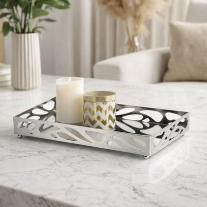 Metal tray Mirrored Leaf Chrome 24cm