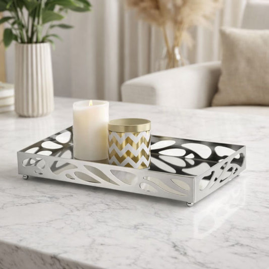 Metal tray Mirrored Leaf Chrome 24cm