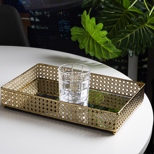Metal tray Versailles with mirror Gold 32cm