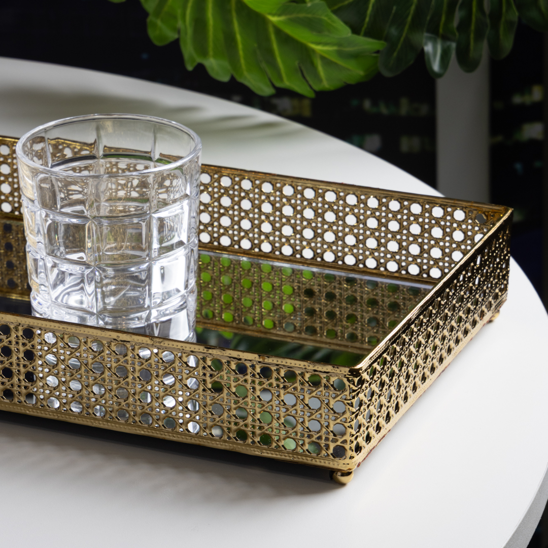 Metal tray Versailles with mirror Gold 32cm