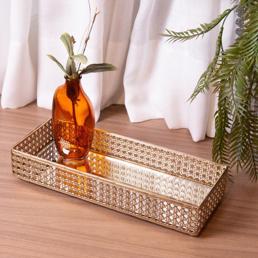Rectangular tray of Metal Versailles with mirror Gold 32cm