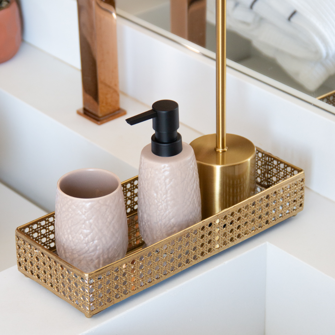 Rectangular tray of Metal Versailles with mirror Gold 32cm