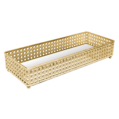 Rectangular tray of Metal Versailles with mirror Gold 32cm