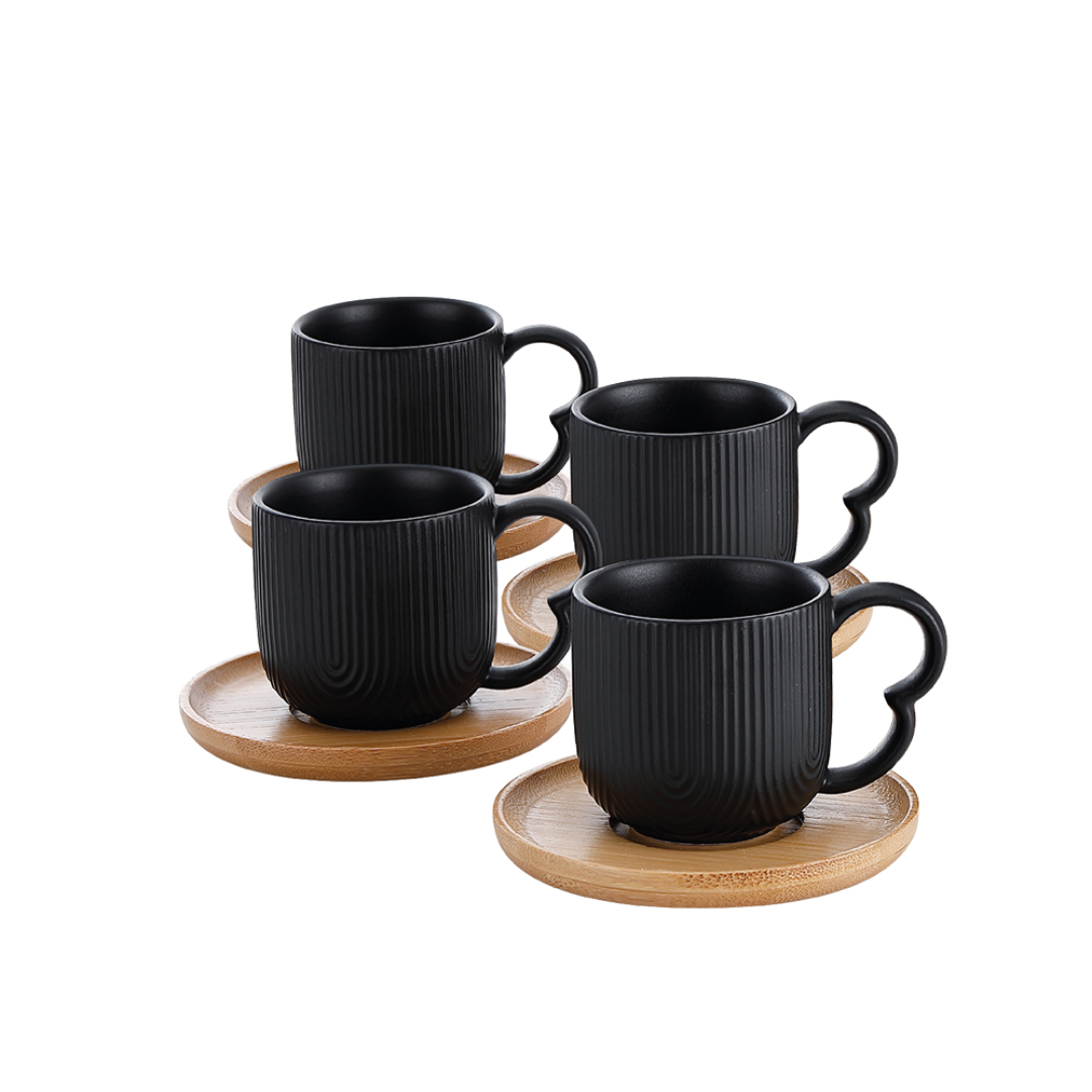 Set of 4 cups Tea with saucer Oasis Black 190ml