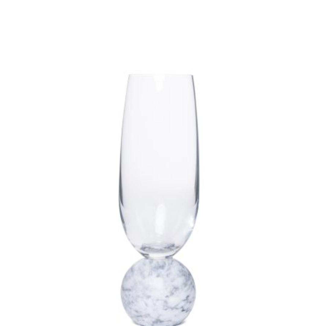 Set of 2 wine glasses Sphere base for champagne Glass and white marble 210ml