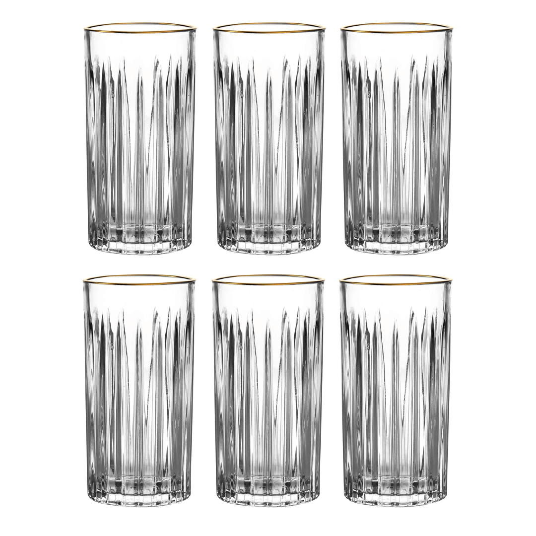Set of 6 glasses Tall Soho in crystal with gold trim 350ml