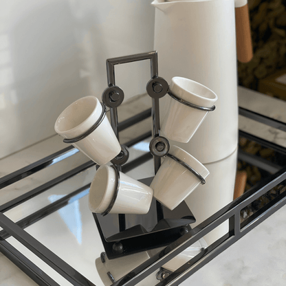Set Coffee cups Porcelain With Holder Black 75ml Luxury 5 Pieces