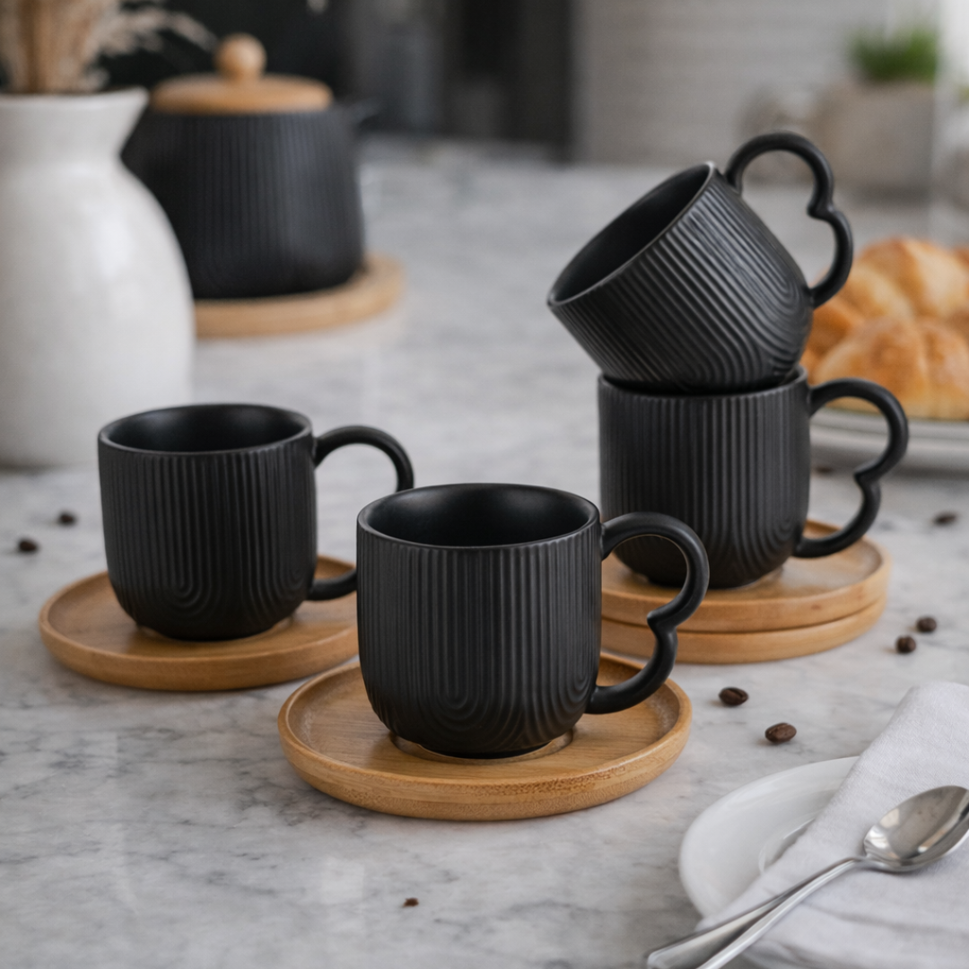 Set of 4 cups Coffee with saucer Oasis Black 90ml