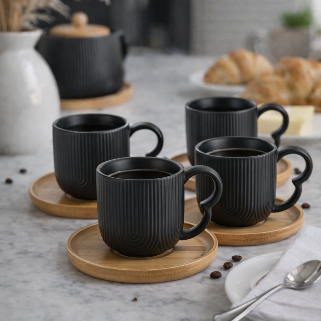 Set of 4 cups Tea with saucer Oasis Black 190ml