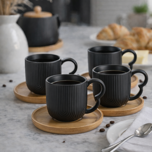 Set of 4 cups Tea with saucer Oasis Black 190ml