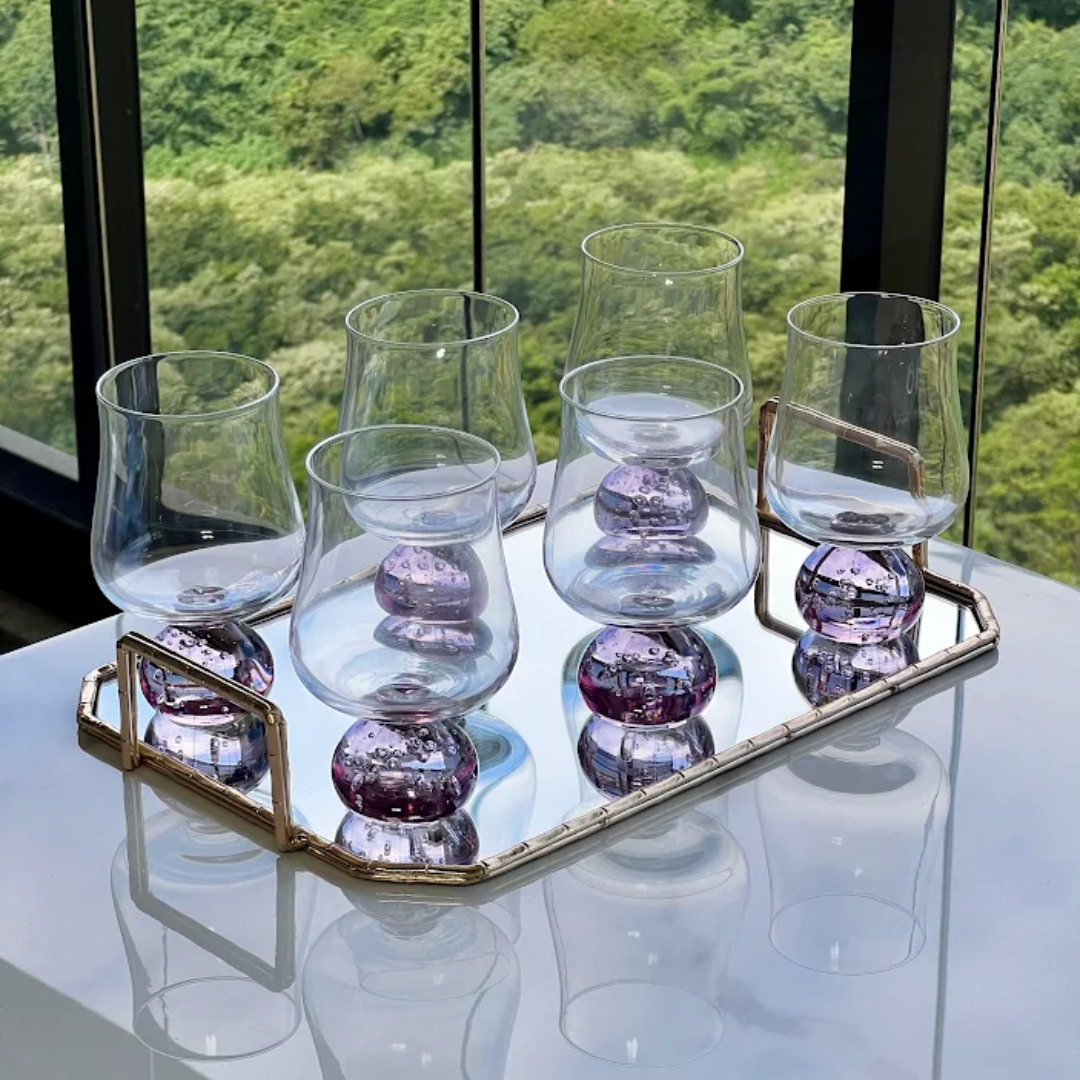 Set of 6 wine glasses Sphere base Pink and Clear 440ml