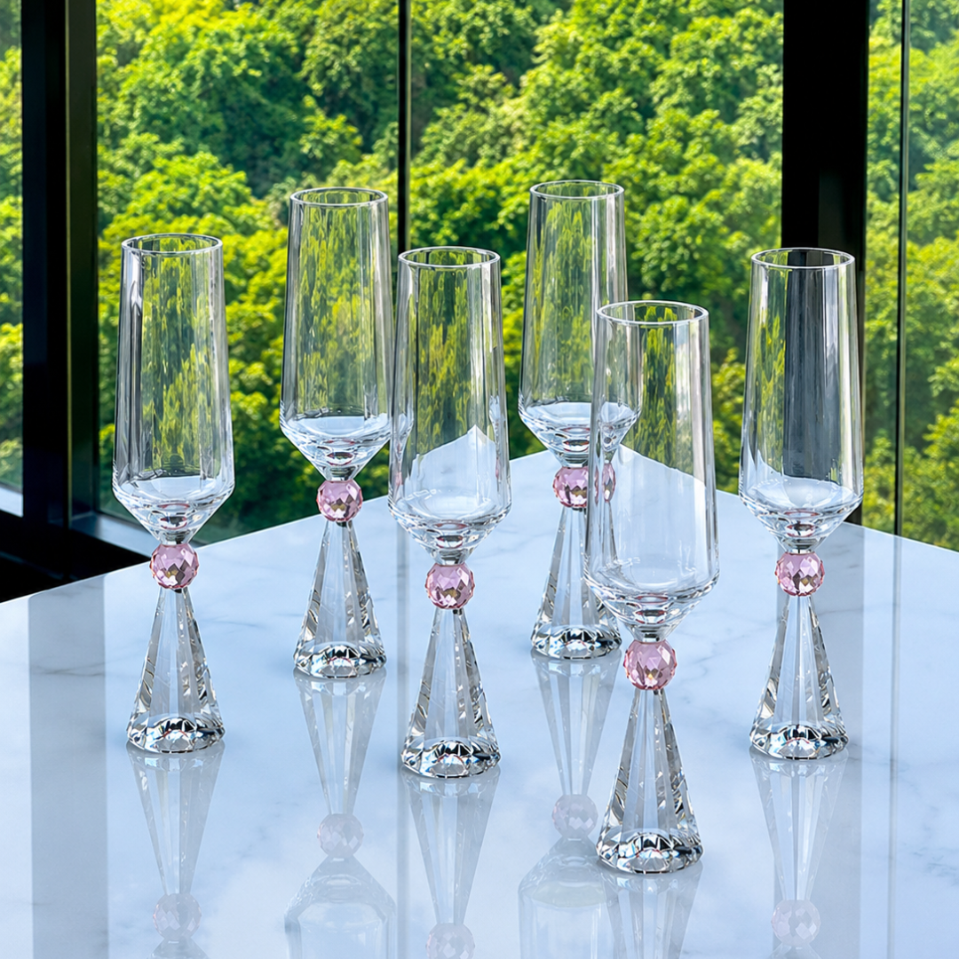 Set of 6 wine glasses Crystal base for champagne Pink 305ml