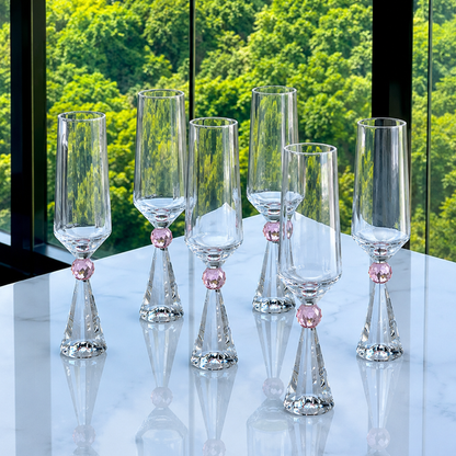 Set of 6 wine glasses Crystal base for champagne Pink 305ml