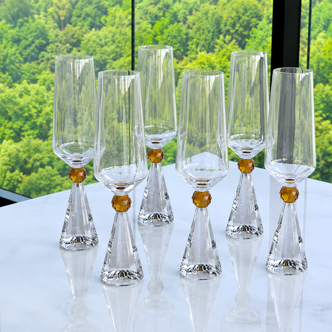 Set of 6 wine glasses Crystal base for champagne Amber 305ml