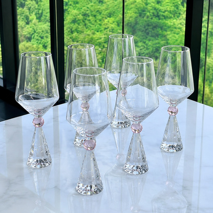 Set of 6 wine glasses Crystal base for wine Pink 595ml