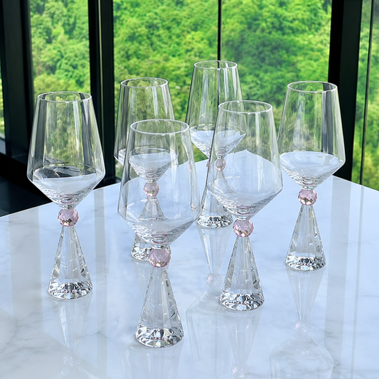 Set of 6 wine glasses Crystal base for wine Pink 595ml