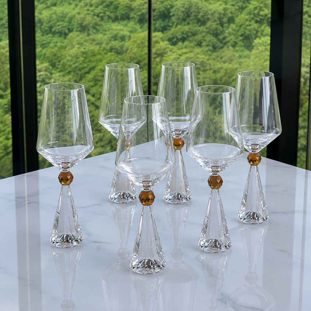 Set of 6 wine glasses Crystal base for wine Amber 595ml