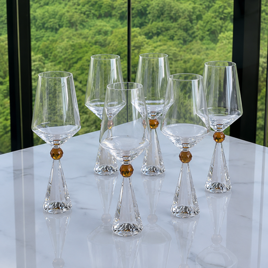 Set of 6 wine glasses Crystal base for wine Amber 595ml