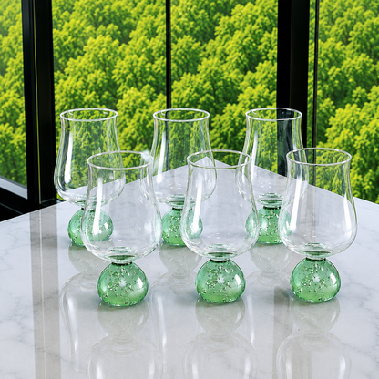 Set of 6 wine glasses Sphere base for wine Green and Clear 440ml