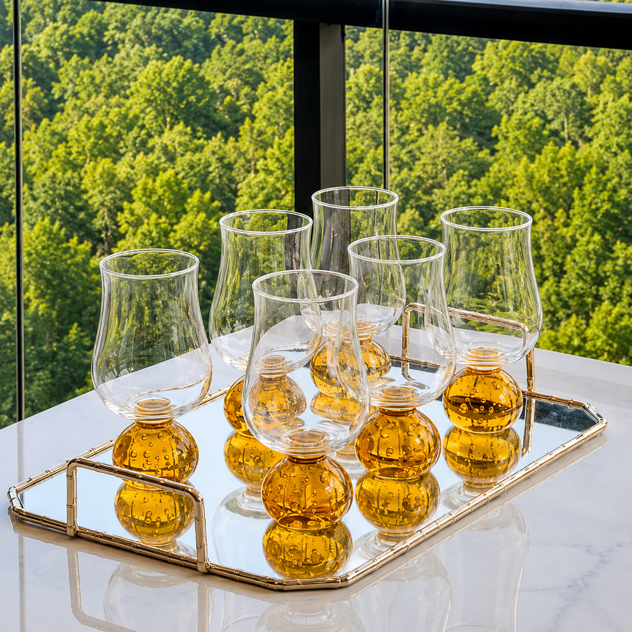Set of 6 wine glasses Sphere base for wine Amber and Clear 440ml