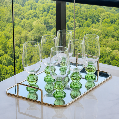 Set of 6 wine glasses Double sphere base Green 500ml
