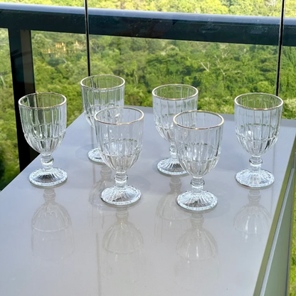 Set of 6 wine glasses of Glass Cristalle with gold rim 360ml