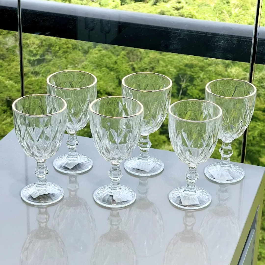 Set of 6 wine glasses of Glass with gold rim Gold trim 300ml