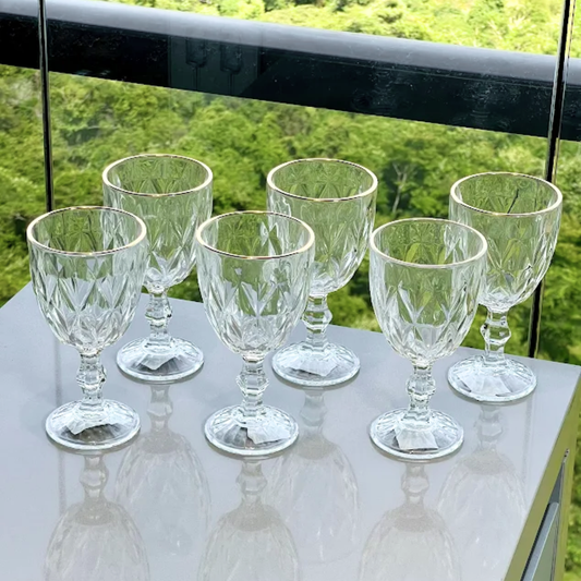 Set of 6 wine glasses of Glass with gold rim Gold trim 300ml